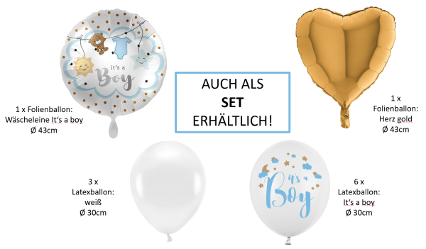 Folienballon rund - Wäscheleine: It's a boy - ø 43cm